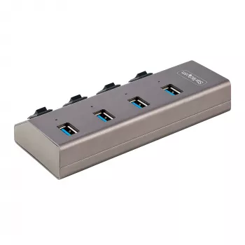 StarTech.com 4 prievadų USB-C centras su atskirais jungikliais, USB 3.0 5Gbps, maitinimo adapteriu, USB-C į USB-A, su BC 1.2