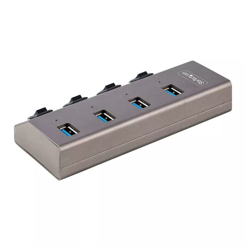 StarTech.com 4 prievadų USB-C centras su atskirais jungikliais, USB 3.0 5Gbps, maitinimo adapteriu, USB-C į USB-A, su BC 1.2