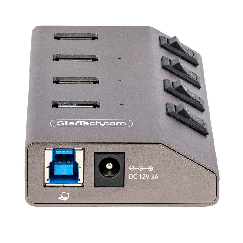 StarTech.com 4 prievadų USB-C centras su atskirais jungikliais, USB 3.0 5Gbps, maitinimo adapteriu, USB-C į USB-A, su BC 1.2