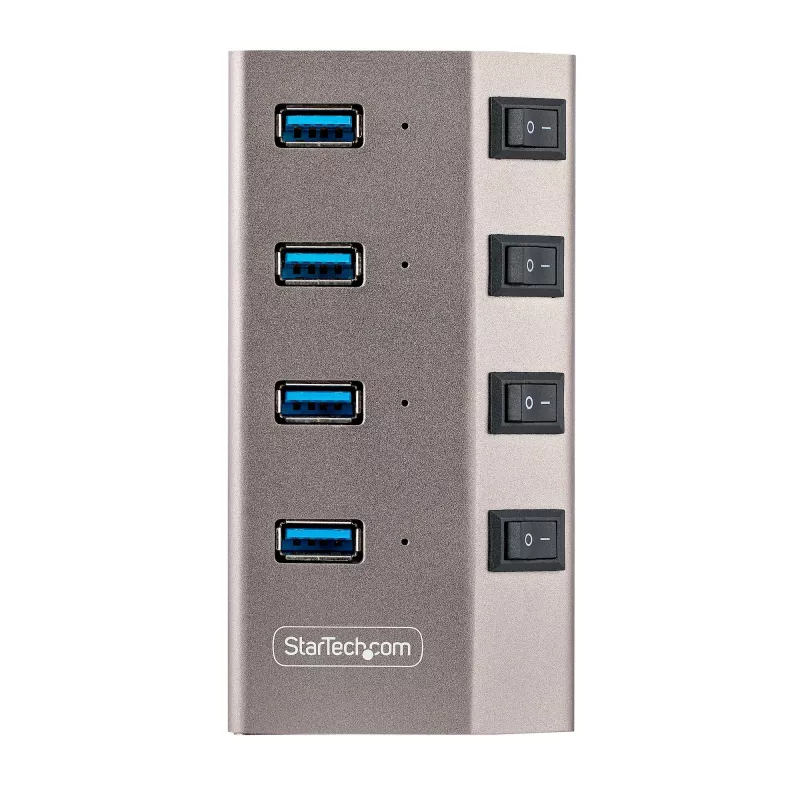 StarTech.com 4 prievadų USB-C centras su atskirais jungikliais, USB 3.0 5Gbps, maitinimo adapteriu, USB-C į USB-A, su BC 1.2