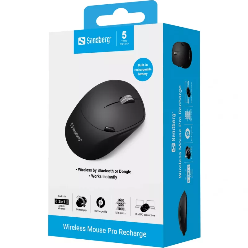 Sandberg Wireless Mouse Pro Recharge RF Wireless + Bluetooth pelė