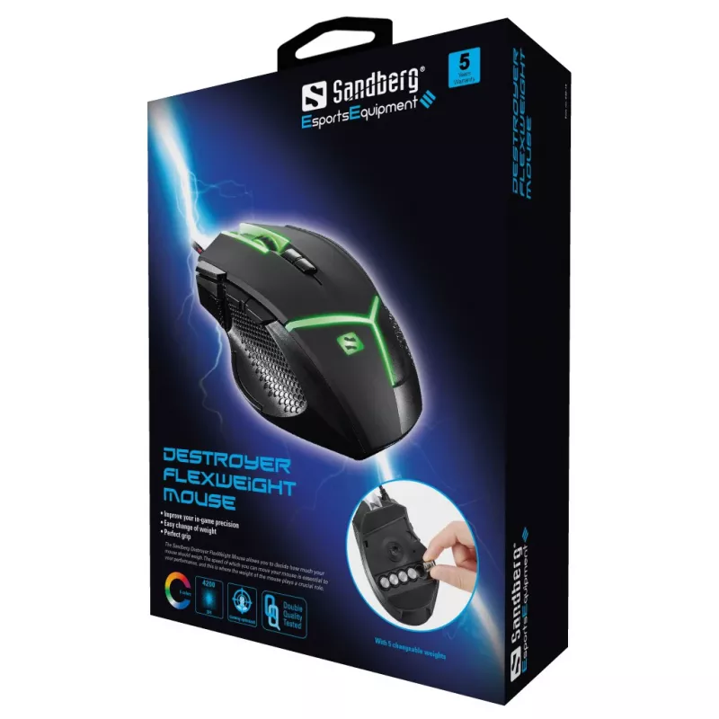 Pelė Sandberg Destroyer FlexWeight USB Type-A