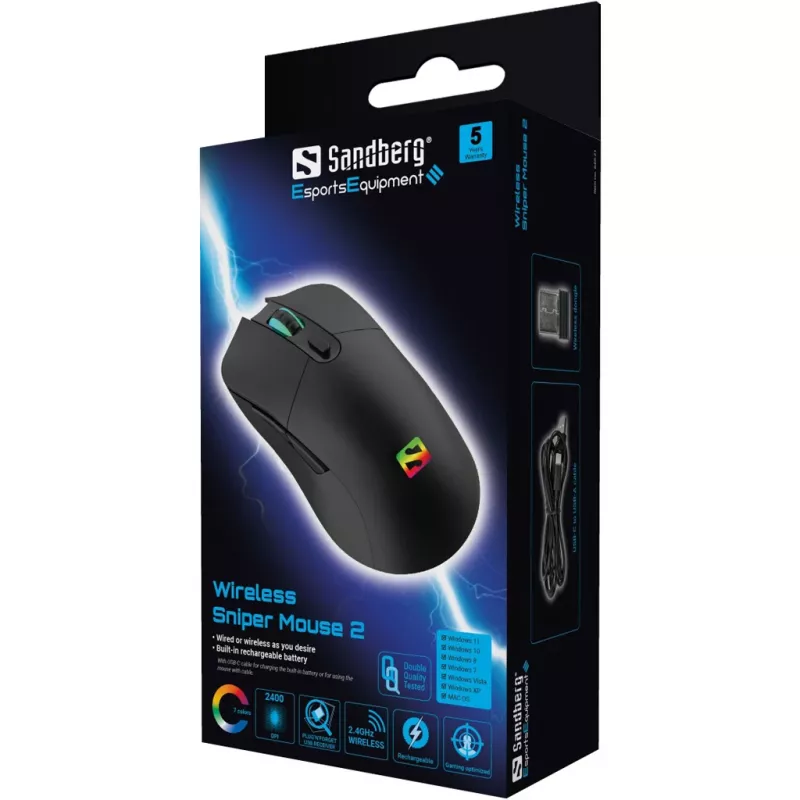 Pelė Sandberg Wireless Sniper Mouse 2 RF Wireless
