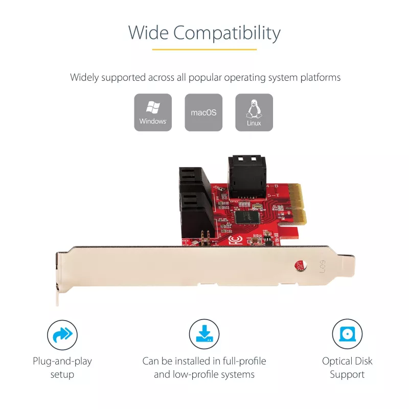 StarTech.com 6 prievadų SATA PCIe kortelė - 6Gbps - Žemo/viso profilio - Sukrautos SATA jungtys - ASM1166 be RAID - PCI Express į SATA adapteris