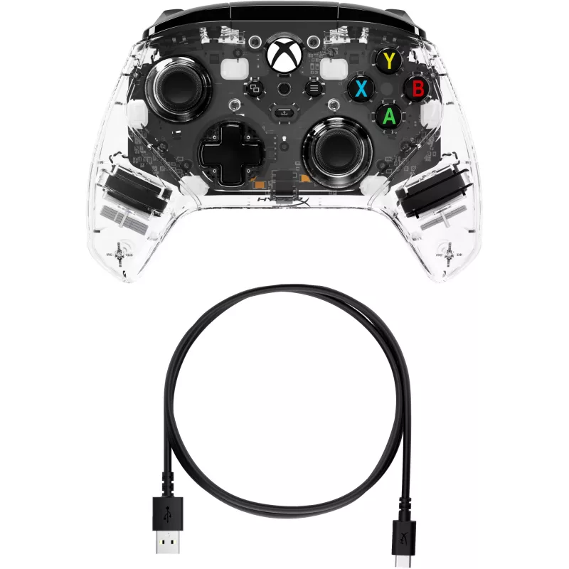 HyperX Clutch Gladiate – Laidinis žaidimų valdiklis su RGB apšvietimu, Xbox, skaidrus