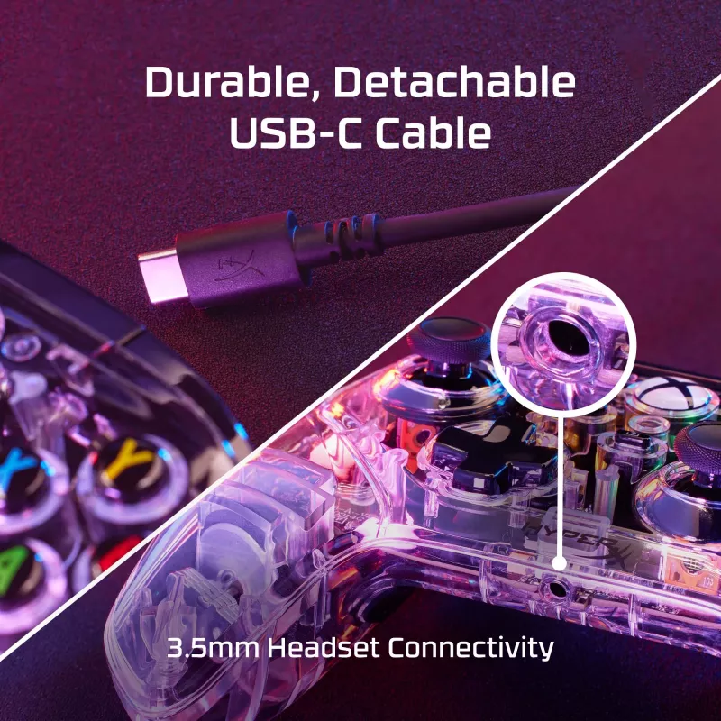 HyperX Clutch Gladiate – Laidinis žaidimų valdiklis su RGB apšvietimu, Xbox, skaidrus