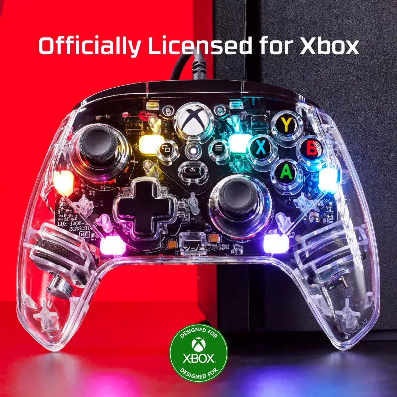 HyperX Clutch Gladiate – Laidinis žaidimų valdiklis su RGB apšvietimu, Xbox, skaidrus