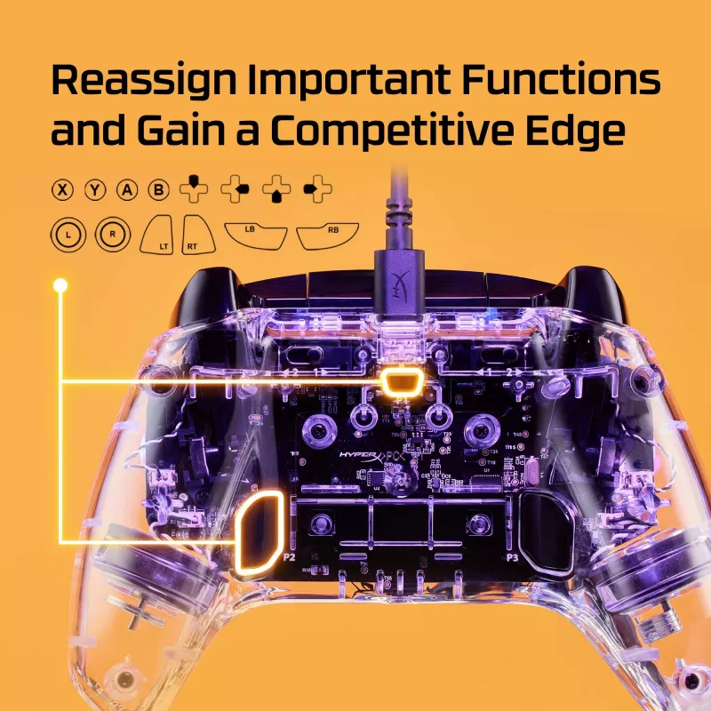 HyperX Clutch Gladiate – Laidinis žaidimų valdiklis su RGB apšvietimu, Xbox, skaidrus