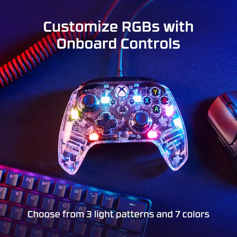 HyperX Clutch Gladiate – Laidinis žaidimų valdiklis su RGB apšvietimu, Xbox, skaidrus
