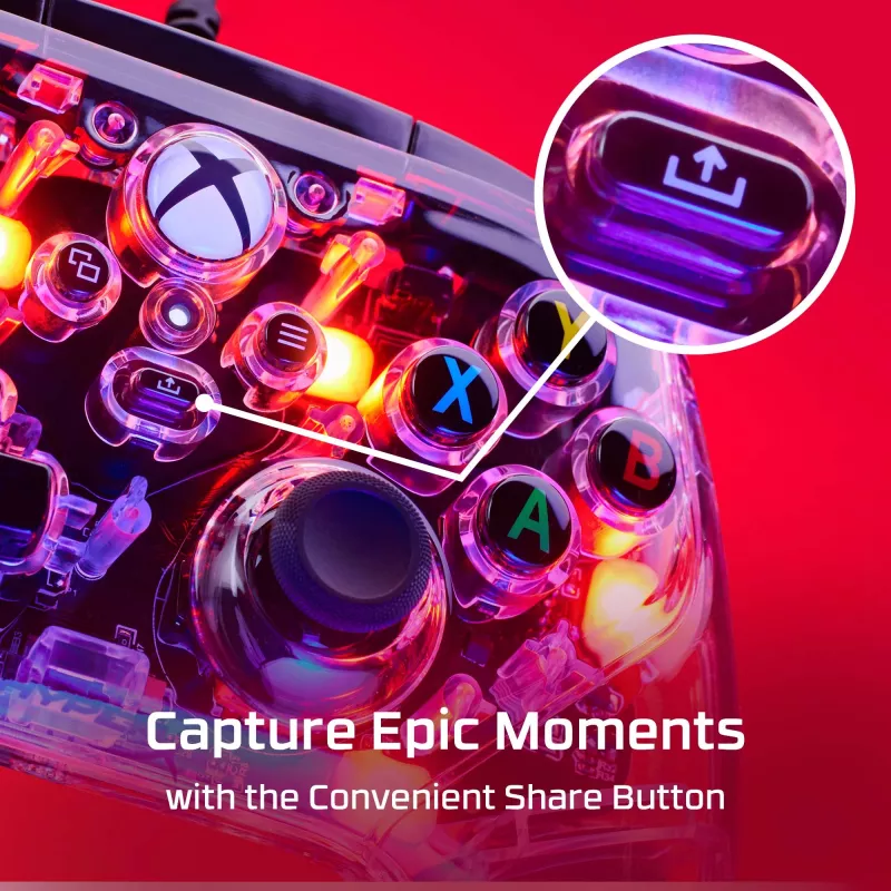 HyperX Clutch Gladiate – Laidinis žaidimų valdiklis su RGB apšvietimu, Xbox, skaidrus