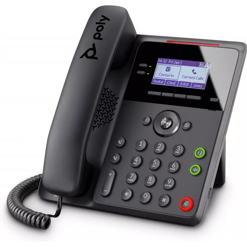 IP telefonas Poly Edge B20 — 2 linijos, PoE, LCD 2,8 colio (7,11 cm), Gigabit Ethernet, laidinis ragelis, juoda spalva