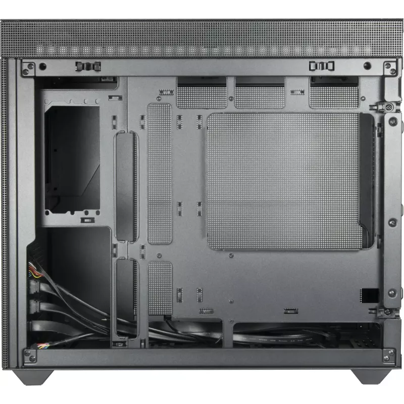 Korpusas PC Mini Tower INTER-TECH IM-2 Expander, Mini-ITX/Micro ATX, palaiko ATX/SFX maitinimo šaltinius, 2,5 colio ir 3,5 colio diskus, priekiniai/viršutiniai ventiliatoriai 120/140 mm, juodas
