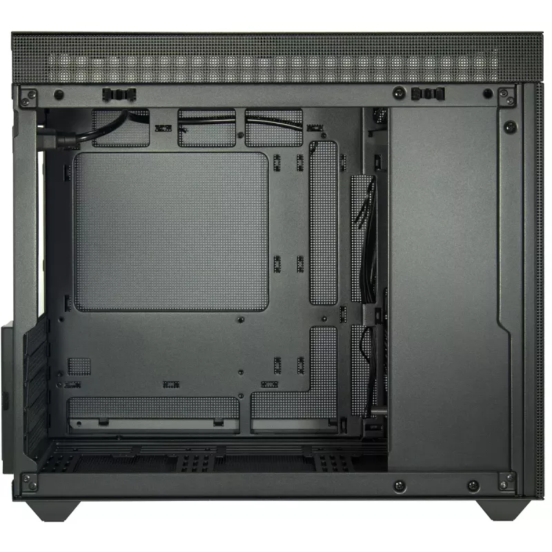 Korpusas PC Mini Tower INTER-TECH IM-2 Expander, Mini-ITX/Micro ATX, palaiko ATX/SFX maitinimo šaltinius, 2,5 colio ir 3,5 colio diskus, priekiniai/viršutiniai ventiliatoriai 120/140 mm, juodas