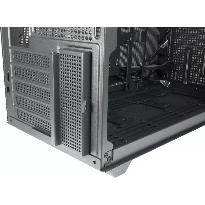 Korpusas PC Mini Tower INTER-TECH IM-2 Expander, Mini-ITX/Micro ATX, palaiko ATX/SFX maitinimo šaltinius, 2,5 colio ir 3,5 colio diskus, priekiniai/viršutiniai ventiliatoriai 120/140 mm, juodas