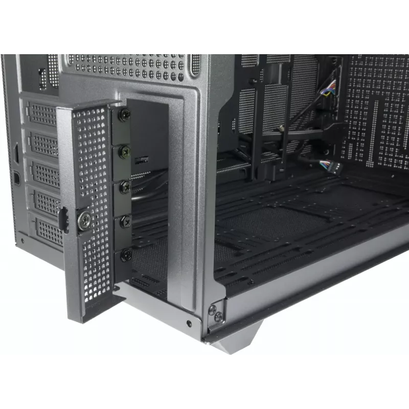 Korpusas PC Mini Tower INTER-TECH IM-2 Expander, Mini-ITX/Micro ATX, palaiko ATX/SFX maitinimo šaltinius, 2,5 colio ir 3,5 colio diskus, priekiniai/viršutiniai ventiliatoriai 120/140 mm, juodas