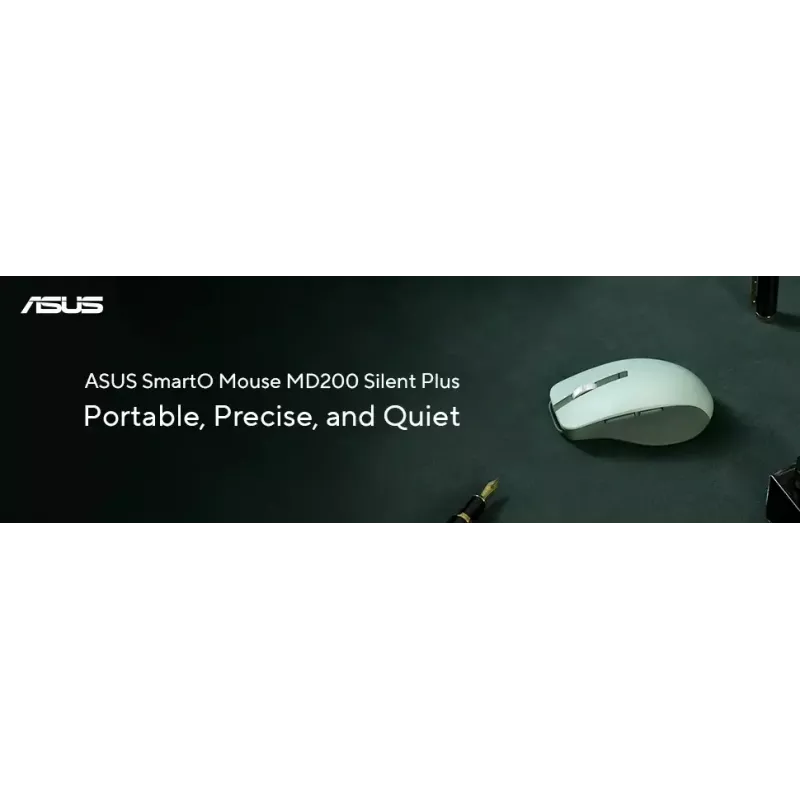 Pelė ASUS SmartO MD200 Silent Plus — Ambidekstrinė RF belaidė + Bluetooth, optinė 4200 DPI, 6 mygtukų, žalia