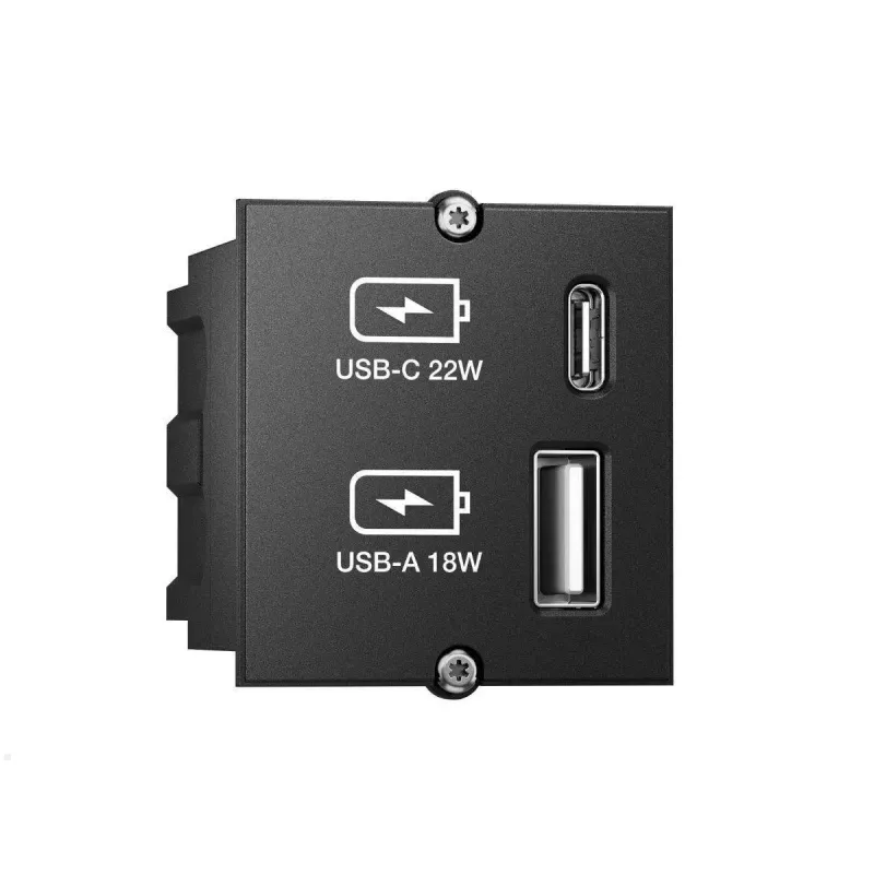 Kištukinis lizdas su USB A ir USB C Bachmann 917.227 juodas IP20 250V