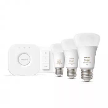 Philips Hue White and Colour Ambience pradinis rinkinys – 3× E27 11W lemputės, Bluetooth/Zigbee, reguliatorius