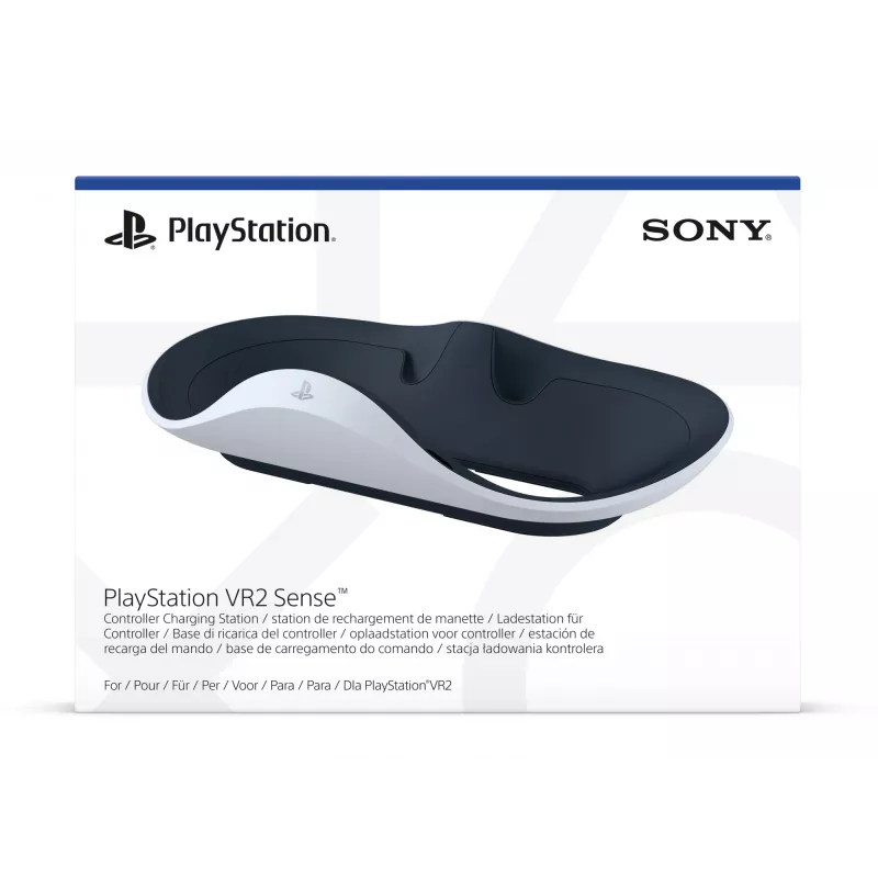 Įkrovimo stovelis Sony 9480693 žaidimų pultui – PlayStation 5, 5,1V/2,8A, juoda/balta, 241×136×58 mm