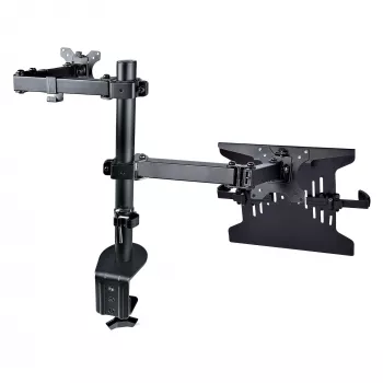 StarTech.com A2-LAPTOP-DESK-MOUNT reguliuojamas monitoriaus laikiklis su VESA nešiojamojo kompiuterio padėklu, kompiuteriui iki 4,5 kg (9,9 lb) ir vienam ekranui, tvirtinimas gnybtu arba per stalo angą, plienas / plastikas, juodas