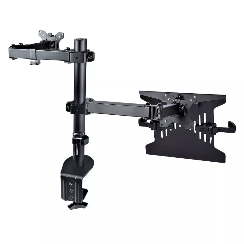 StarTech.com Monitor Laikiklis su VESA Nešiojamo Kompiuterio Padėklu, Nešiojamam Kompiuteriui (4,5 kg) ir Vienam Ekranui iki 32 colių (8 kg), Juodas, Vėdinamas Padėklas, Reguliuojamas Laikiklis, C-spaustuvo/Angos Tvirtinimas