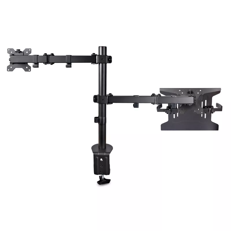 StarTech.com Monitor Laikiklis su VESA Nešiojamo Kompiuterio Padėklu, Nešiojamam Kompiuteriui (4,5 kg) ir Vienam Ekranui iki 32 colių (8 kg), Juodas, Vėdinamas Padėklas, Reguliuojamas Laikiklis, C-spaustuvo/Angos Tvirtinimas