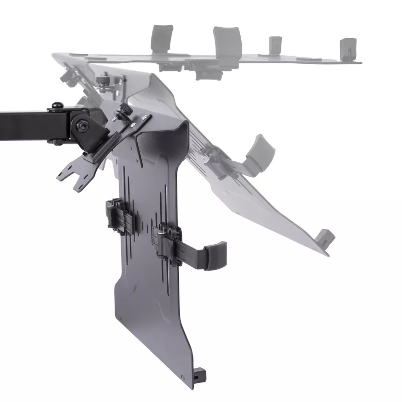 StarTech.com Monitor Laikiklis su VESA Nešiojamo Kompiuterio Padėklu, Nešiojamam Kompiuteriui (4,5 kg) ir Vienam Ekranui iki 32 colių (8 kg), Juodas, Vėdinamas Padėklas, Reguliuojamas Laikiklis, C-spaustuvo/Angos Tvirtinimas