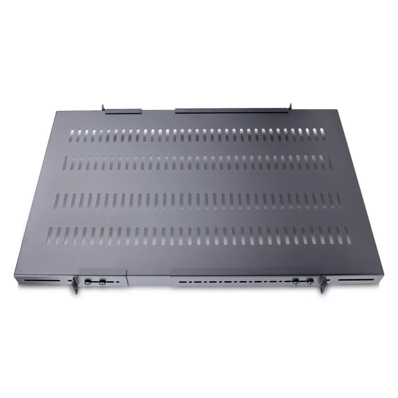StarTech.com ADJSHELFHDV 1U reguliuojama ventiliuojama serverių spintos lentyna, sustiprinta, 150 kg, reguliuojamas montavimo gylis 49,5–97,4 cm (19,5–38 col.), 19 col., juoda