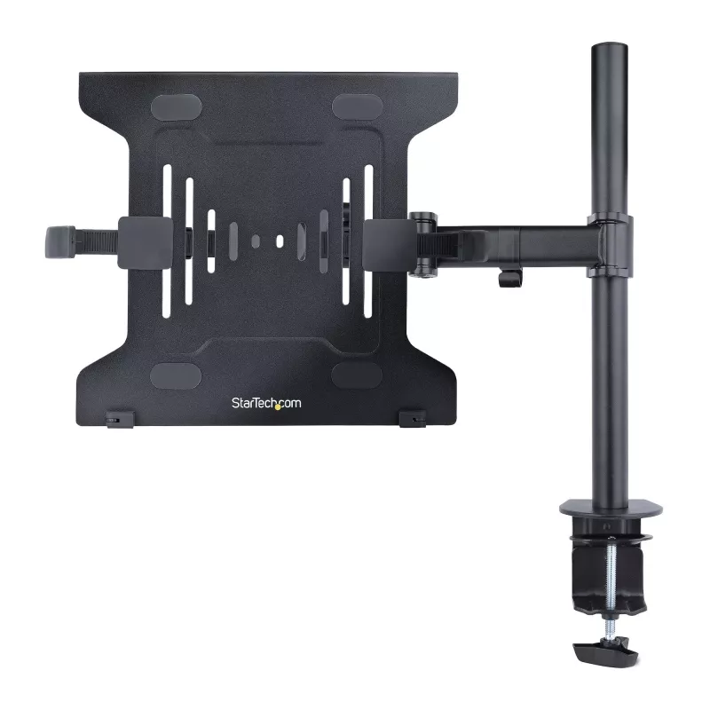 StarTech.com Laptop Desk Mount – laikiklis nešiojamam kompiuteriui ir monitoriui, tinka iki 34 colių (8 kg) monitoriams ir iki 4,5 kg nešiojamiesiems, reguliuojama VESA padėklo rankena, spaustuvinis / grometinis tvirtinimas