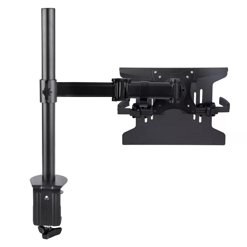 StarTech.com Laptop Desk Mount – laikiklis nešiojamam kompiuteriui ir monitoriui, tinka iki 34 colių (8 kg) monitoriams ir iki 4,5 kg nešiojamiesiems, reguliuojama VESA padėklo rankena, spaustuvinis / grometinis tvirtinimas