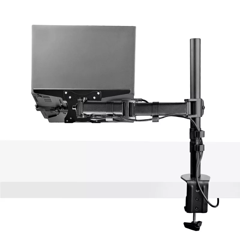 StarTech.com Laptop Desk Mount – laikiklis nešiojamam kompiuteriui ir monitoriui, tinka iki 34 colių (8 kg) monitoriams ir iki 4,5 kg nešiojamiesiems, reguliuojama VESA padėklo rankena, spaustuvinis / grometinis tvirtinimas