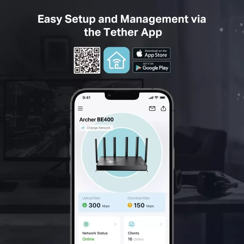 TP-Link Archer BE400 belaidis maršrutizatorius 2,5 Gigabit Ethernet dviejų juostų (2,4 GHz / 5 GHz) Juodas