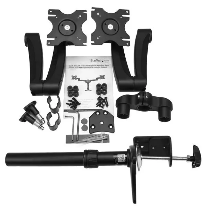 StarTech.com Dviejų monitorių laikiklis ant stalo - šarnyrinis, spaustuvinis, 13.6 kg, 30.5 cm (12 col.), 61 cm (24 col.), 100 x 100 mm, juodas