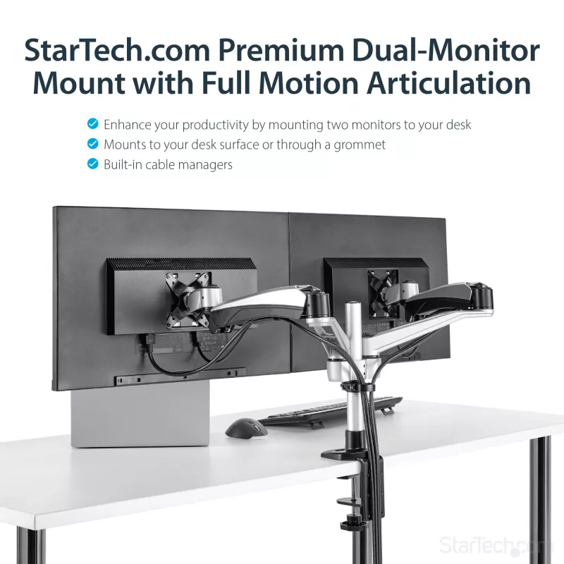 StarTech.com Dvigubas monitoriaus laikiklis ant stalo – pilnas judesys – Premium