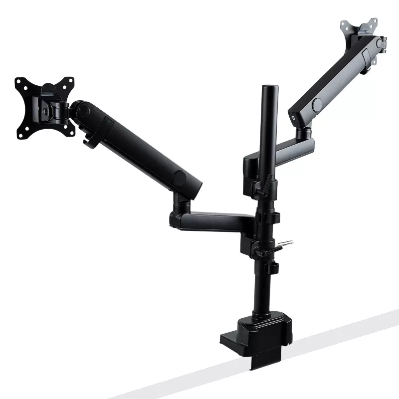 StarTech.com Dvigubas monitoriaus laikiklis ant stalo, pilnas judesys, iki 32 colių (8 kg), aukščio reguliavimas, spaustuvinis/anginis tvirtinimas, mechaninė spyruoklė