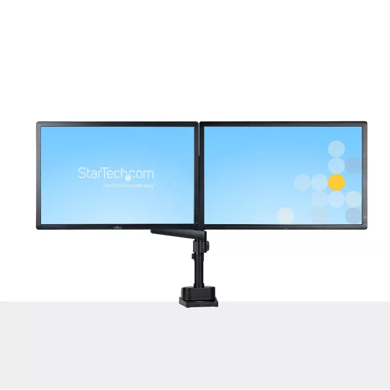 StarTech.com Dvigubas monitoriaus laikiklis ant stalo, pilnas judesys, iki 32 colių (8 kg), aukščio reguliavimas, spaustuvinis/anginis tvirtinimas, mechaninė spyruoklė