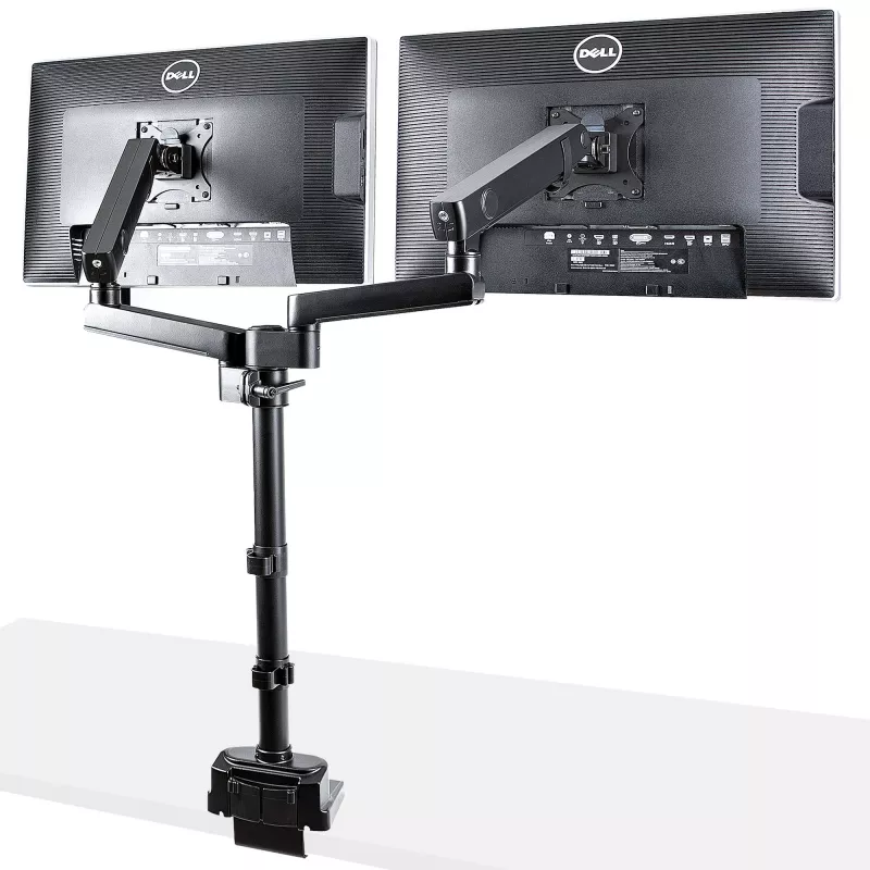 StarTech.com Dvigubas monitoriaus laikiklis ant stalo, pilnas judesys, iki 32 colių (8 kg), aukščio reguliavimas, spaustuvinis/anginis tvirtinimas, mechaninė spyruoklė