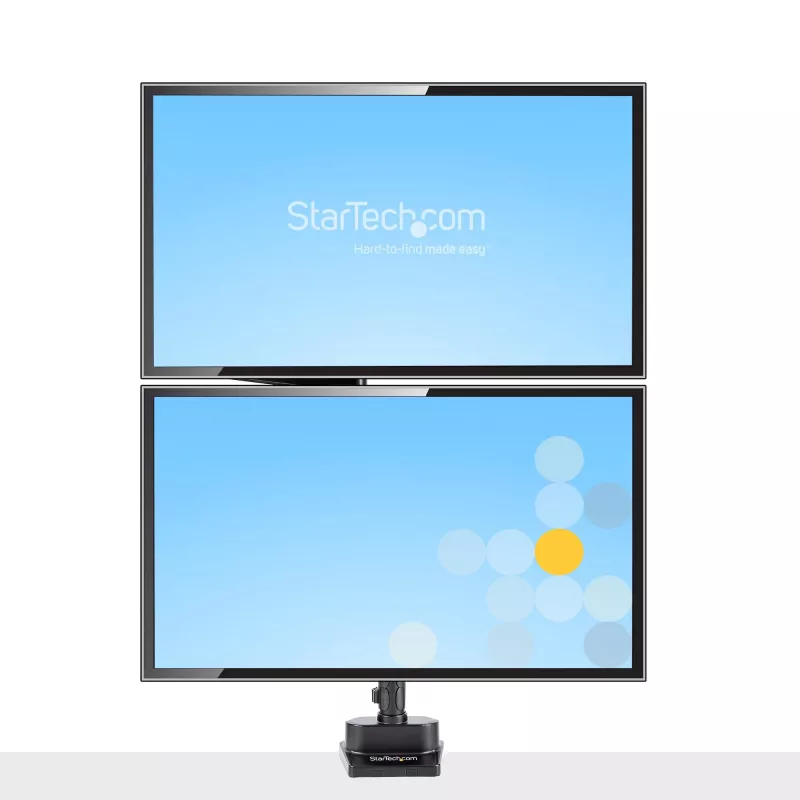 StarTech.com Dvigubas monitoriaus laikiklis ant stalo, pilnas judesys, iki 32 colių (8 kg), aukščio reguliavimas, spaustuvinis/anginis tvirtinimas, mechaninė spyruoklė