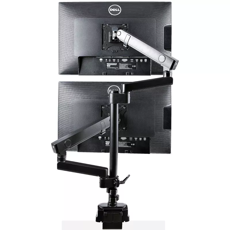 StarTech.com Dvigubas monitoriaus laikiklis ant stalo, pilnas judesys, iki 32 colių (8 kg), aukščio reguliavimas, spaustuvinis/anginis tvirtinimas, mechaninė spyruoklė
