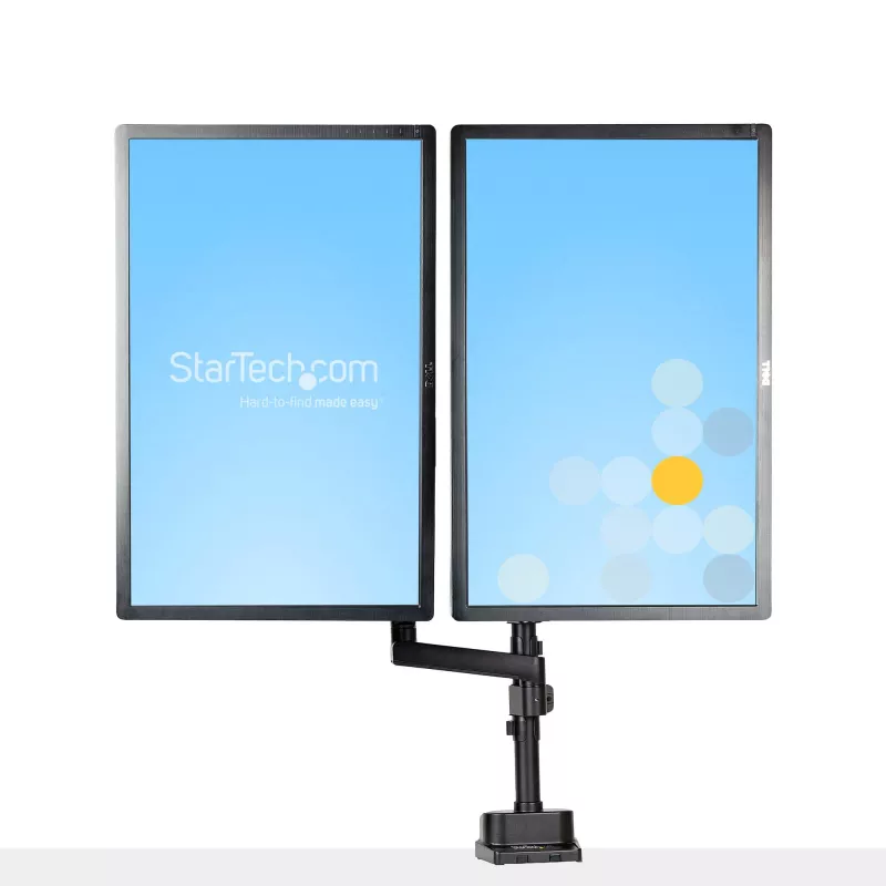 StarTech.com Dvigubas monitoriaus laikiklis ant stalo, pilnas judesys, iki 32 colių (8 kg), aukščio reguliavimas, spaustuvinis/anginis tvirtinimas, mechaninė spyruoklė