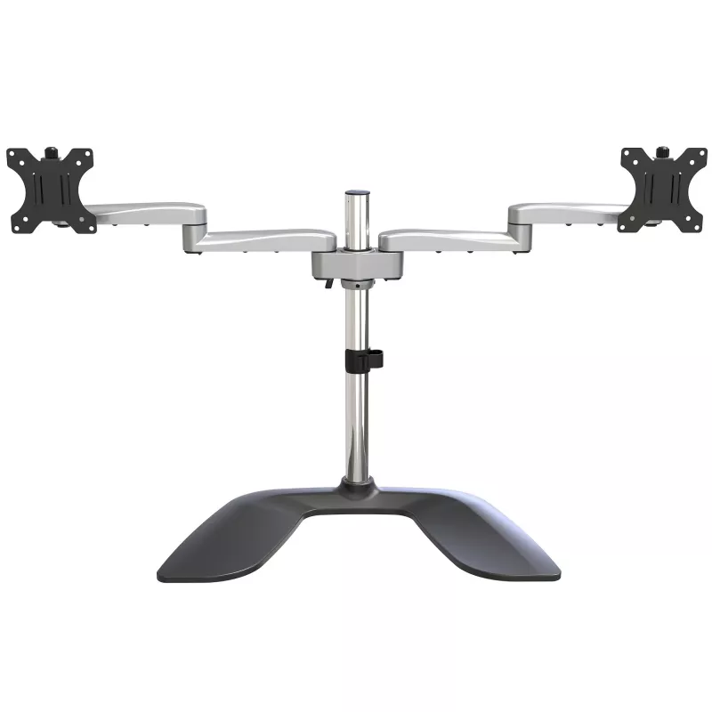 StarTech.com Dvigubas monitorių stovas – ergonomiškas stalviršinis stovas iki 32 colių VESA ekranams – laisvai pastatomas, sukiojamas, universalus monitorių laikiklis – reguliuojamas aukštis – sidabrinis
