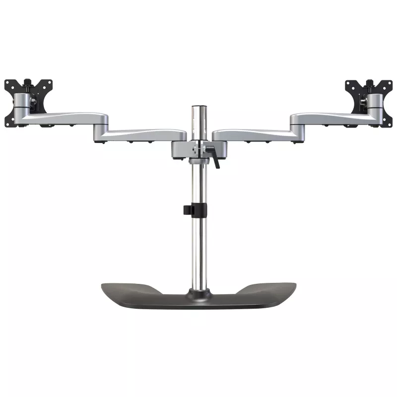 StarTech.com Dvigubas monitorių stovas – ergonomiškas stalviršinis stovas iki 32 colių VESA ekranams – laisvai pastatomas, sukiojamas, universalus monitorių laikiklis – reguliuojamas aukštis – sidabrinis
