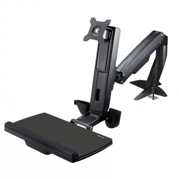 StarTech.com Sėdimos-stovimos darbo vietos monitoriaus ranka – reguliuojamas stalinis laikiklis vienam 34 colių VESA monitoriui su ergonomiška svirtimi ir klaviatūros padėklu