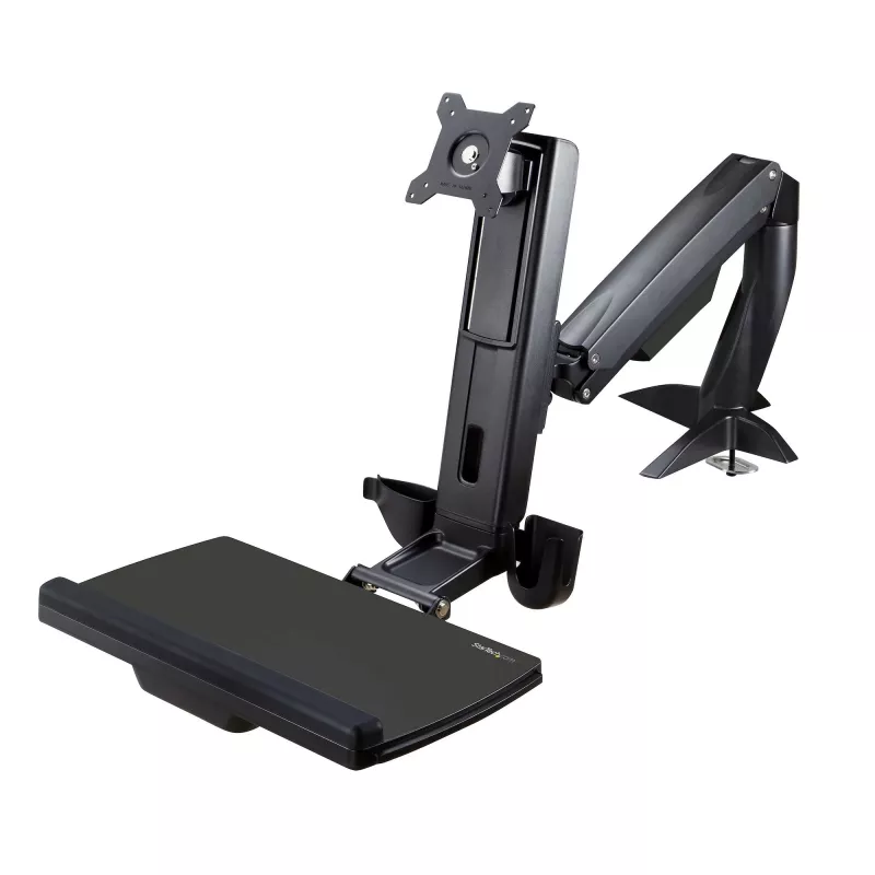 StarTech.com Sėdimos-stovimos darbo vietos monitoriaus ranka – reguliuojamas stalinis laikiklis vienam 34 colių VESA monitoriui su ergonomiška svirtimi ir klaviatūros padėklu