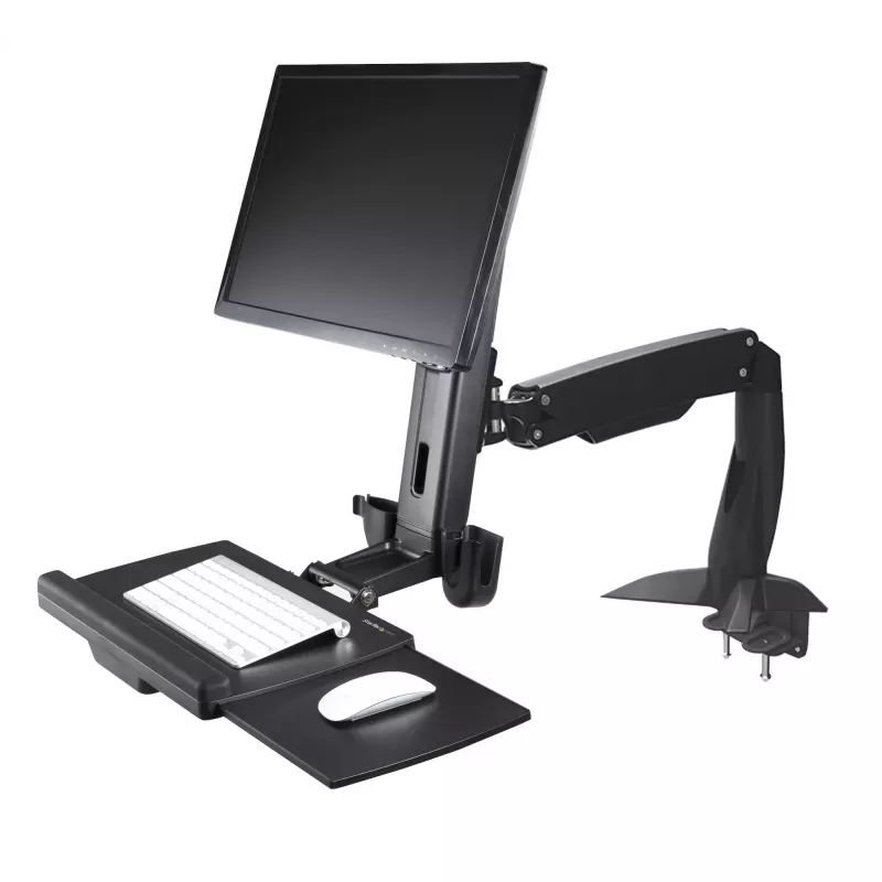 StarTech.com Sėdimos-stovimos darbo vietos monitoriaus ranka – reguliuojamas stalinis laikiklis vienam 34 colių VESA monitoriui su ergonomiška svirtimi ir klaviatūros padėklu