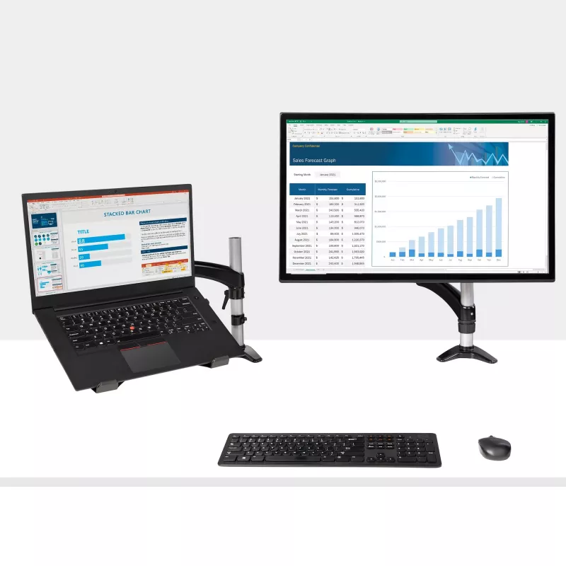 StarTech.com stalinis laikiklis nešiojamam kompiuteriui ir monitoriui - pilno judesio ranka, tinka iki 34 colių monitoriui, VESA laikiklis, ergonomiškas reguliuojamas stovas, tvirtinimas spaustuku