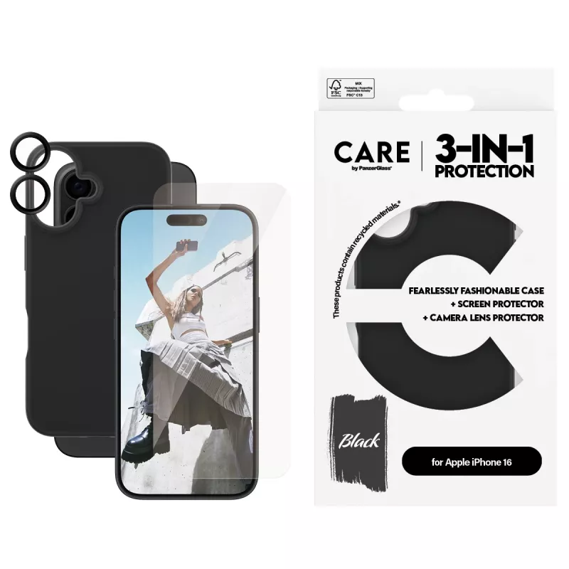 3-in-1 apsauginis rinkinys PanzerGlass CARE by Fashion iPhone 16