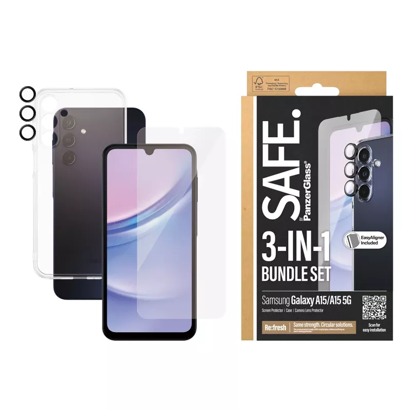 PanzerGlass SAFE. by ® 3-in-1 apsaugos rinkinys Samsung Galaxy A15 | A15 5G