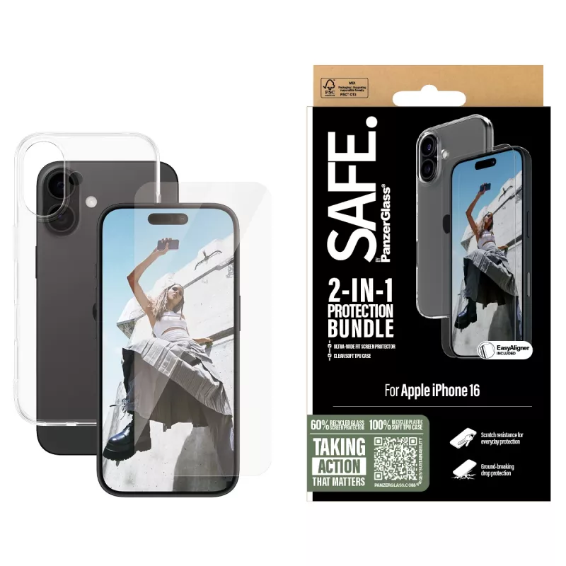 PanzerGlass SAFE. by ® 2-in-1 apsaugos rinkinys iPhone 16, permatomas