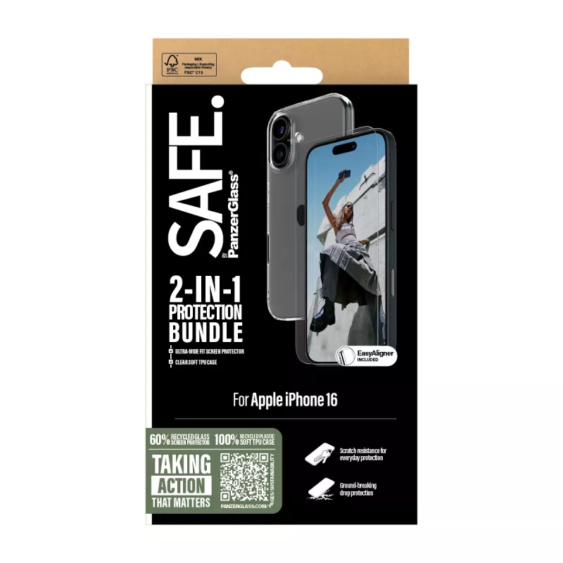 PanzerGlass SAFE. by ® 2-in-1 apsaugos rinkinys iPhone 16, permatomas